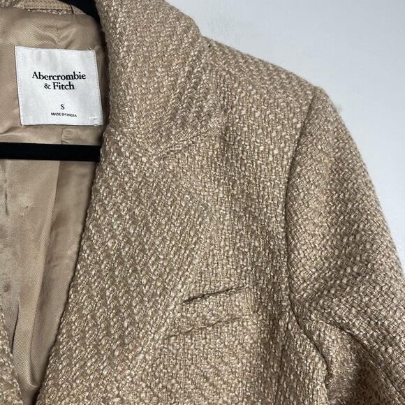 ABERCROMBIE & FITCH Cropped Tweed Blazer Small Beige Brown NEW Preppy Casual - Picture 4 of 9